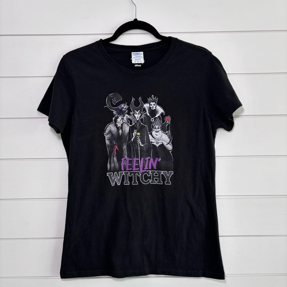 Port and Company Tops - Disney Black Graphic Women's Tee with Witchy Villains Design. Size M